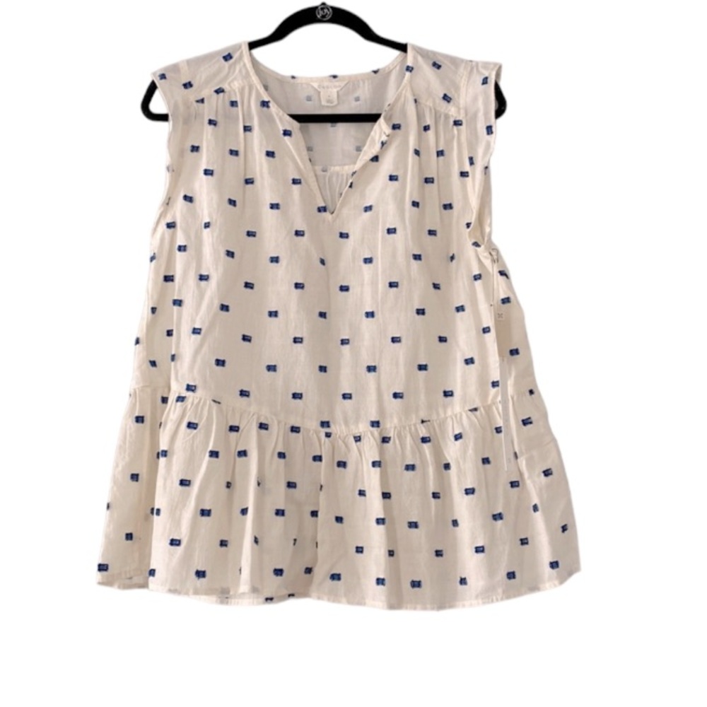 NWT Nordstrom Caslon Ivory Blue Pick Stitch Blouse